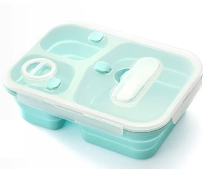 Factory Directly 3 Compartment Foldable Silicone Food Bento Lunch Box Container for Kids