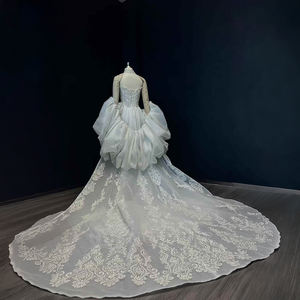 Robe de mariée sirène luxueuse et moderne NT01, richement ornée de perles, avec appliques florales en cristal et traîne chapelle - Product Image 6