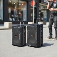 Haut-parleur portable sur roulettes 12/15 pouces, fabriqué en usine, gamme complète, pour fêtes et karaoké, enceintes trolley