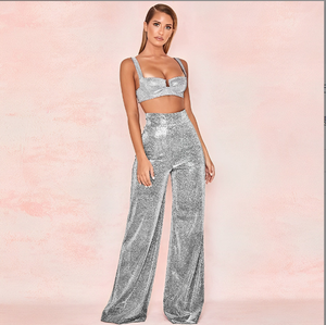 <span class=keywords><strong>Pantaloni</strong></span> larghi da <span class=keywords><strong>donna</strong></span> di moda europea e americana da stiro in argento a vita alta <span class=keywords><strong>lucidi</strong></span> <span class=keywords><strong>pantaloni</strong></span> Casual da <span class=keywords><strong>donna</strong></span> a gamba dritta - Product Image 3