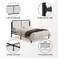 Cadre de lit en fer contemporain à profil bas, tête de lit simple uniquement, lit en métal pour appartement, chambre d'amis, plusieurs tailles disponibles