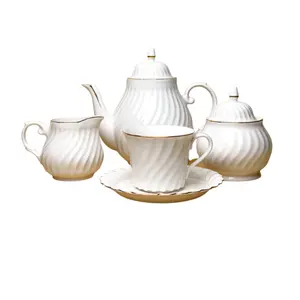 Custom Design Handmade Product Coffee & Tea Set with Handgrip Tableware 100% White Bone China Ceramic Made in Thailand