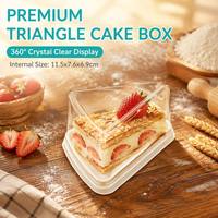 Boîte d'emballage jetable transparente en PET pour tranches de gâteau, forme triangulaire, avec base blanche pour mousse, tiramisu, salade