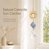 Pierre brute de Célestite naturelle, attrape-soleil et carillon éolien anti-mauvais œil, ornement suspendu, prisme de cristal, décoration intérieure, cadeau