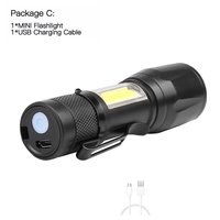 Lampe torche LED tactique COB rechargeable, mini, zoomable, en aluminium, haute puissance, pour le camping et les situations d'urgence
