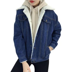 เสื้อแจ็คเก็ตยีนส์ผู้หญิง FOXA แบบ Trucker บุขน Sherpa อุ่นสบาย ติดกระดุม - Product Image 1