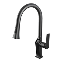 Robinet de cuisine intelligent numérique moderne en laiton avec affichage de la température, mitigeur extractible, finition chromée