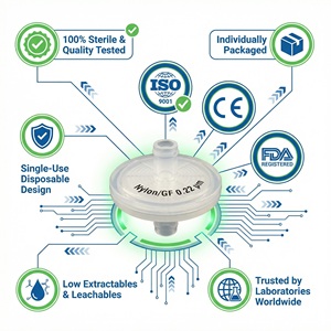 Disposable Sterile <strong>Nylon</strong> GF <strong>Syringe</strong> <strong>Filter</strong> 0 22um Universal Luer Lock High Flow Rate Laboratory Filtration Supplies Lab Grade - Product Image 5