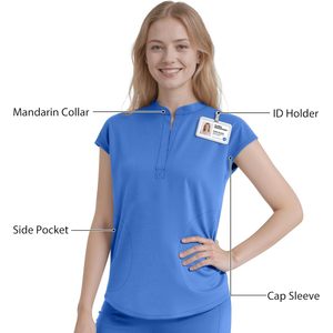 Conjunto de Uniformes Médicos FOXA para Mujer, Top sin Mangas con Cuello Alto, Pantalones Jogger con 8 Bolsillos, Uniforme de Hospital Azul - Product Image 3