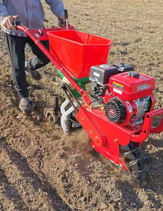 Cultivador de gasolina rojo con alimentador de semillas y múltiples accesorios, tractor multifuncional mini para granja. - Product Image 5