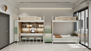 Mobilier africain pour <span class=keywords><strong>étudiant</strong></span>s Lit mezzanine moderne en bois Lit triple superposé Lit double pour filles avec placard de rangement Utilisation en <span class=keywords><strong>appartement</strong></span> scolaire - Product Image 2