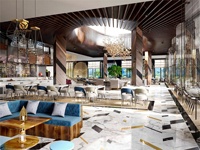 Comptoir de bar en bois pour restaurant de restauration rapide, banquette personnalisée, table moderne en marbre et ensemble de chaises en velours pour restaurant