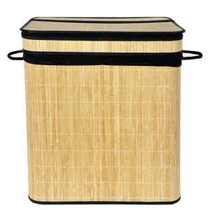 Materiale ecologico impermeabile cesto della biancheria di bambù con manico grande cesto della biancheria 2 partizioni per la conservazione dei vestiti sporchi