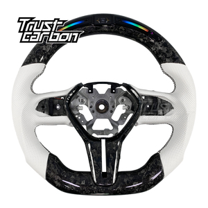Sport Design for Q50 QX50 Q60 2013-2022 Customized Forged <b>Carbon</b> LED <b>Fiber</b> Steering Wheel with White Perforated - Product Image 1