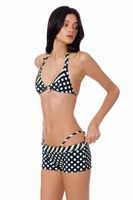 Maillot de bain 3 pièces OEM Premium : Haut Halter Réversible en Tissu Recyclé, Short Imprimé à Taille Pliable et Bas de Maillot Double Couche