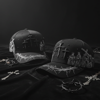 Gorra de Béisbol Personalizada con Pedrería, Forro de Satén, 5 Paneles, Bordado 3D, Logotipo Personalizado, Gorras de Gamuza, Gorras Xcap Viacrucis, Gorra Negra