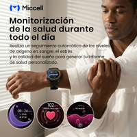 Montre connectée Miccell 5 ATM, charge sans fil, batterie longue durée, fréquence cardiaque, oxygène, IA, répond aux appels