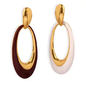 2024 Fashion Oval Geometric Earrings With Copper Material And Personality Niche Design Colored Enamel Glaze