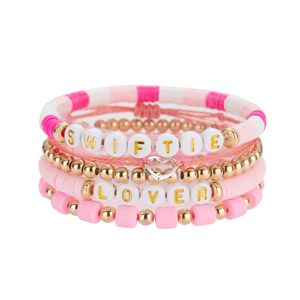Corda transfrontaliera con <span class=keywords><strong>cuore</strong></span> intrecciato grazioso bracciale da donna placcato in oro con perline con lettere colorate regolabili fatte a mano - Product Image 1