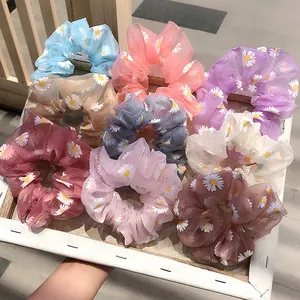 Dijual Laris Gaya Sederhana Organza Bunga Scrunchies Penuh Warna Bunga Elastis Tali Ikat Rambut Poni Pegangan untuk Wanita Anak Perempuan