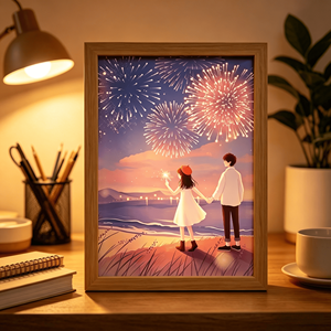 Lumière murale LED moderne format A4, thème artistique ciel étoilé romantique, rectangulaire, tricolore, intensité réglable, abat-jour en bois, art décoratif - Product Image 3