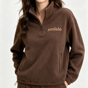 Felpa Oversize da Donna Personalizzata di Alta Qualità con Logo Ricamato e Cerniera 1/4 in Metallo per l'Inverno - Product Image 1