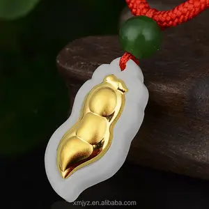 Certified Gold Ingelegd Jade Tian Puur Goud Kleine String Bean Angel Lucky Bag Kool Blad Evenement Zal Verkopen Geschenken
