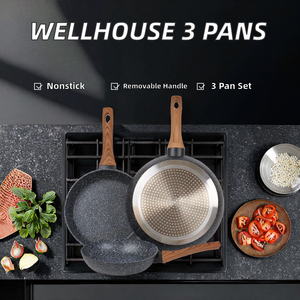 Set di 3 Padelle Antiaderenti in Granito Wellhouse, Adatte al Forno, con Manico in Legno Rimovibile Resistente al Calore - Product Image 6