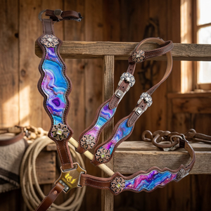 Custom Multicolor Agate English Saddle Horse Tack Set Genuine Leather Lightweight Breast <b>Plate</b> Horse Riding Equipment - Product Image 3