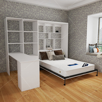 Ensemble de meubles de chambre à coucher minimaliste moderne Lit mural pliable caché Armoire Bureau Coiffeuse Combinaison Lit Murphy Acier Queen/