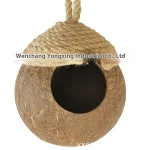 Nido Ecologico per Animali Domestici in Guscio di Cocco e Legno con Tetto in Corda di Canapa, Design Solido per Uccelli e Criceti, Allevamento all'Aperto - Product Image 2