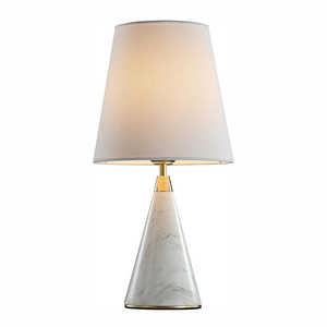 <b>Small</b> Size Cute White Marble Cylindrical Table <b>Lamp</b> with White Linen Lampshade for Study Room - Product Image 2