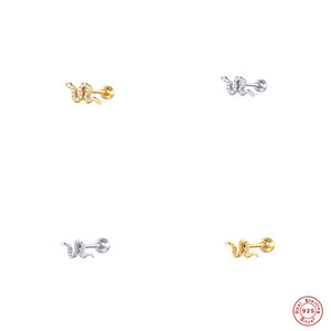 Boucles d'oreilles clous en argent sterling S925, mini-serpent serti de diamants, style européen et américain, créatives, pour cartilage d'oreille - Product Image 1