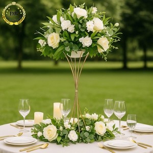Décorations de table, support à fleurs doré de 65 cm, centre de table moderne en métal pour mariage, centre de table pour décoration - Product Image 1