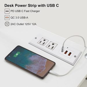 Regleta empotrada blanca de 20W con carga rápida USB C, toma de corriente de escritorio tipo C, enchufe de extensión empotrado para <span class=keywords><strong>encimera</strong></span> - Product Image 4