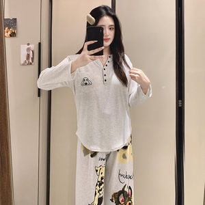 1202 #   Pijamas Blancos y Grises para Mujer - Temporada de Primavera, Algodón Colorido, Jersey Sencillo <span class=keywords><strong>con</strong></span> Cuello en V - Product Image 3