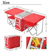 Glacière portable en plastique rigide pour l'extérieur, ensemble de glacière pliable pour le camping avec table et chaises, roues