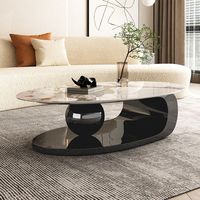 Table basse de salon en acier inoxydable noir avec plateau en marbre de conception italienne de luxe
