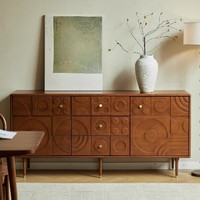 Meuble TV en bois massif de style français moderne sculpté avec tiroirs, taille et couleur personnalisables pour salon et entrée (rangement)