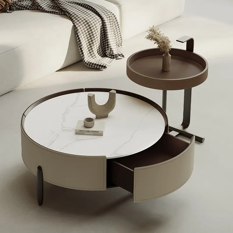 ステンレス鋼の脚が付いている現代豪華な大理石のコーヒーテーブルMesasDe Centroミニマリスト低木製収納楕円形のティーテーブルセット