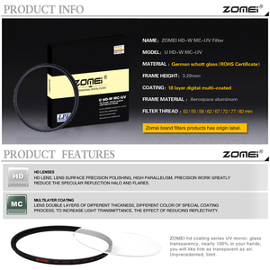 HD-W MC-UV Mỏng Lọc <span class=keywords><strong>ZOMEI</strong></span> 58Mm Máy Ảnh Kỹ Thuật Số Bộ Lọc Bảo Vệ Ống Kính UV Lọc Đối Với Canon Nikon - Product Image 6