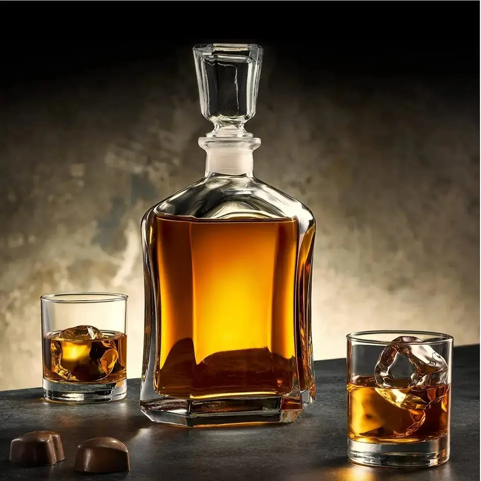 Bouteilles en verre de boisson de luxe personnalisées de 750ml pour vodka vin tequila brandy whisky avec sérigraphie manipulation de surface