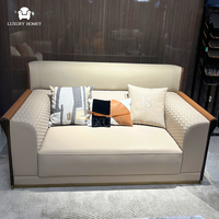Ensemble de canapés en cuir véritable luxueux et confortable, design moderne, meubles de salon d'hôtel avec table basse en marbre et meuble TV