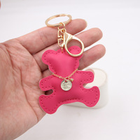 Fuchsia Teddy Bear gantungan kunci KCE02 PU kulit kunci cincin emas Lobster tas gesper pesona liontin trendi Y2K wanita hadiah
