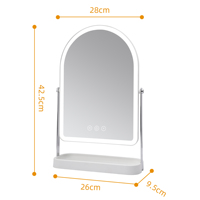 Miroir de maquillage LED moderne en forme d'arche avec base de rangement, réflexion HD, commande tactile directe, luminosité réglable, fabrication OEM ODM