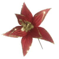 Fleur de Noël artificielle en velours rouge à paillettes GY BSCI, fleur de Noël simulée pour la décoration
