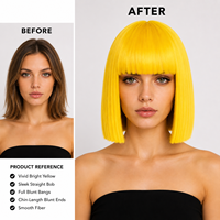 Perruque synthétique courte et droite jaune vif, coupe bob, avec frange, ligne de cheveux naturelle réglable, résistante à la chaleur, pour femmes, vente en gros, OEM ODM personnalisé