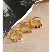 Bague ajustable JINYOU 8312 romantique plaquée or avec perles et pierres naturelles, double couche, ouverte, pour filles