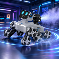 Robot chien acrobatique télécommandé 2,4 GHz en plastique à huit roues avec contrôleur style montre-bracelet, rotation à 360° et lumières LED