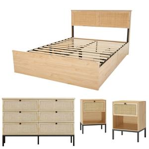 定制尺寸波西米亚风格天然高品质MDF板藤木床架带床头板4个抽屉适用于卧室酒店 - Product Image 6